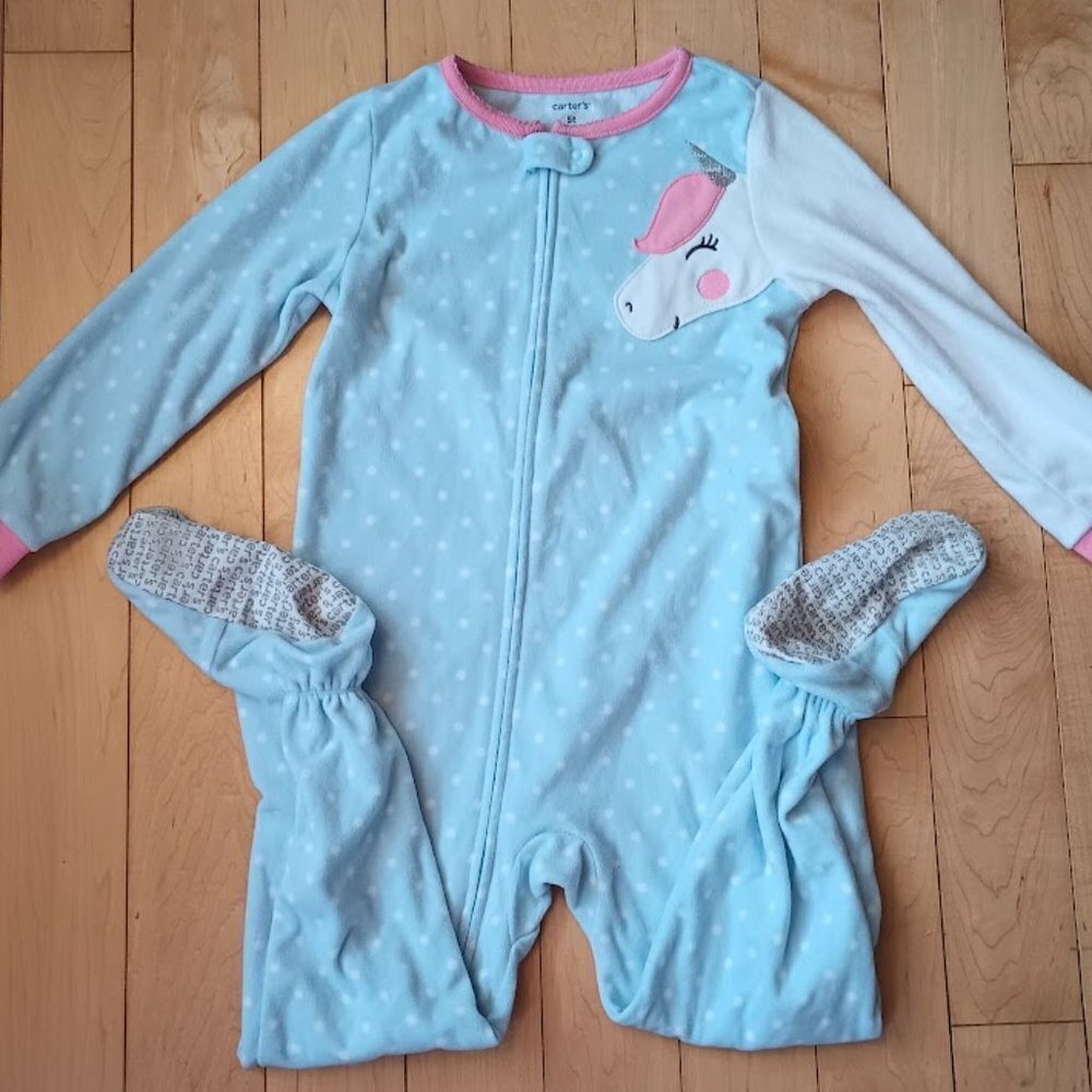 CARTER’S Unicorn Fleece Full Zip Pajama With Feet, Size 5